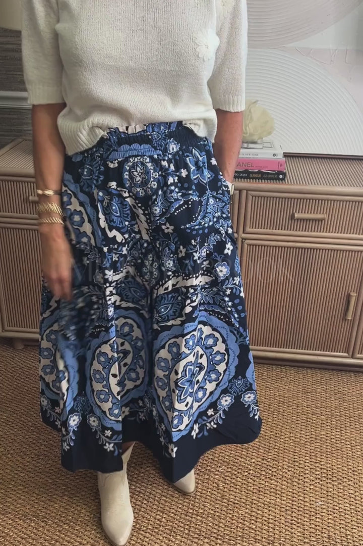 Seagle skirt, navy medallion print