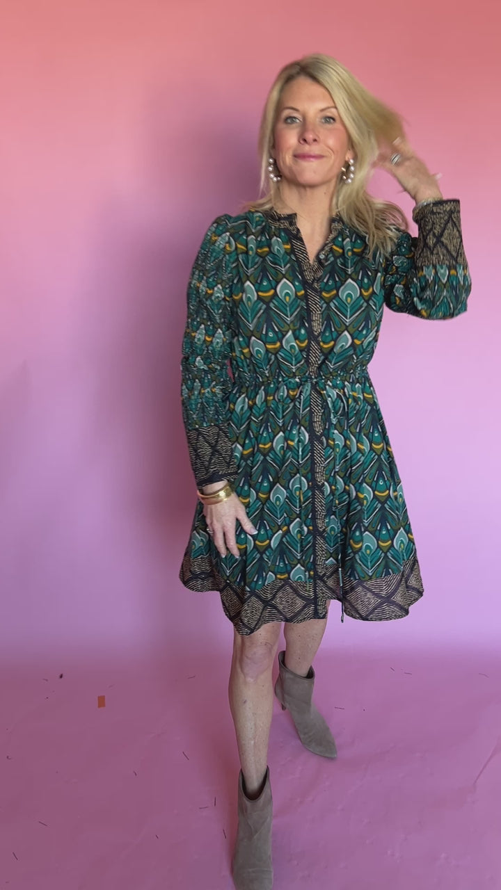 Catherine dress, peacock print