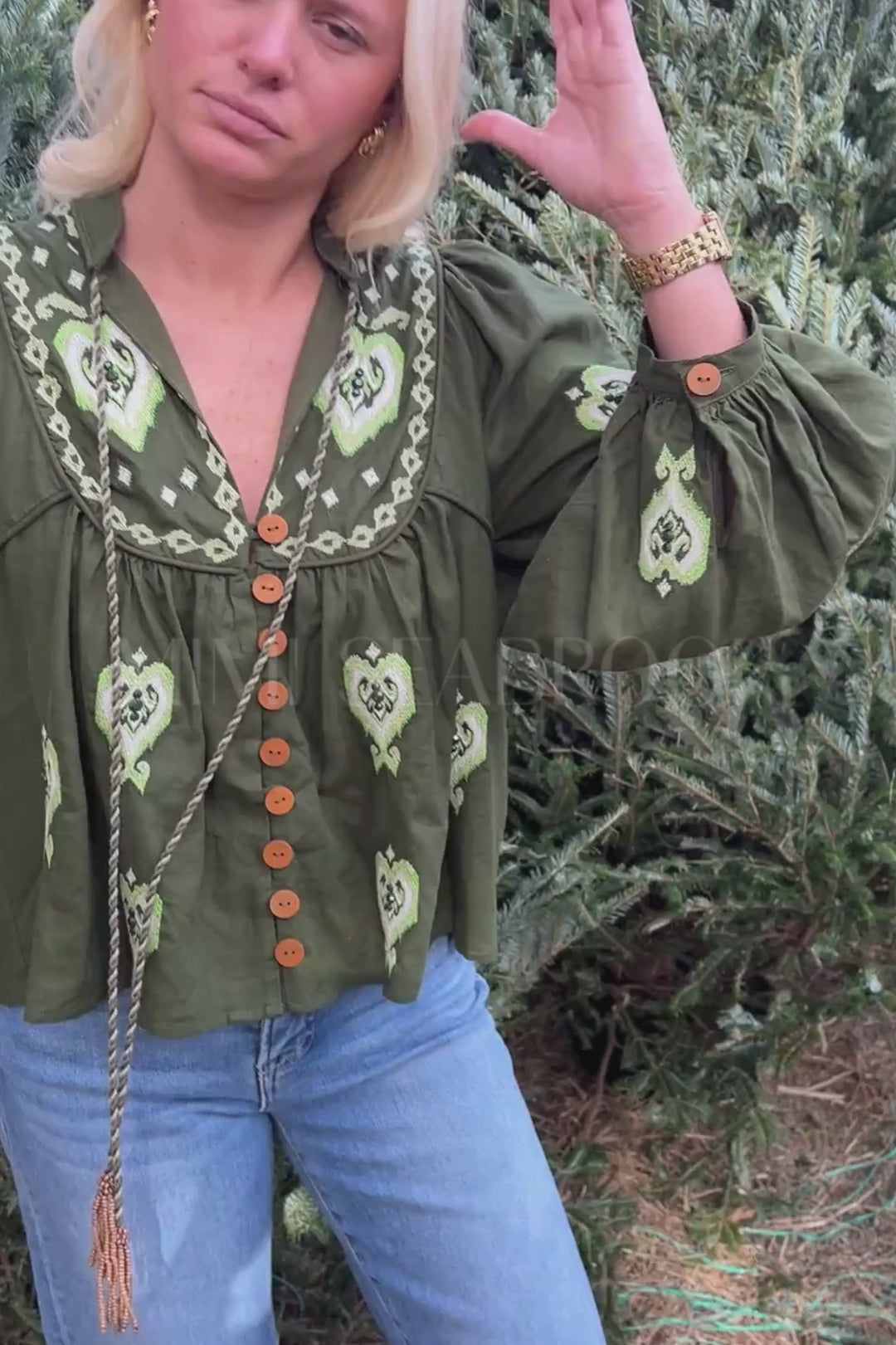 Green Embroidered Blouse by Farm Rio