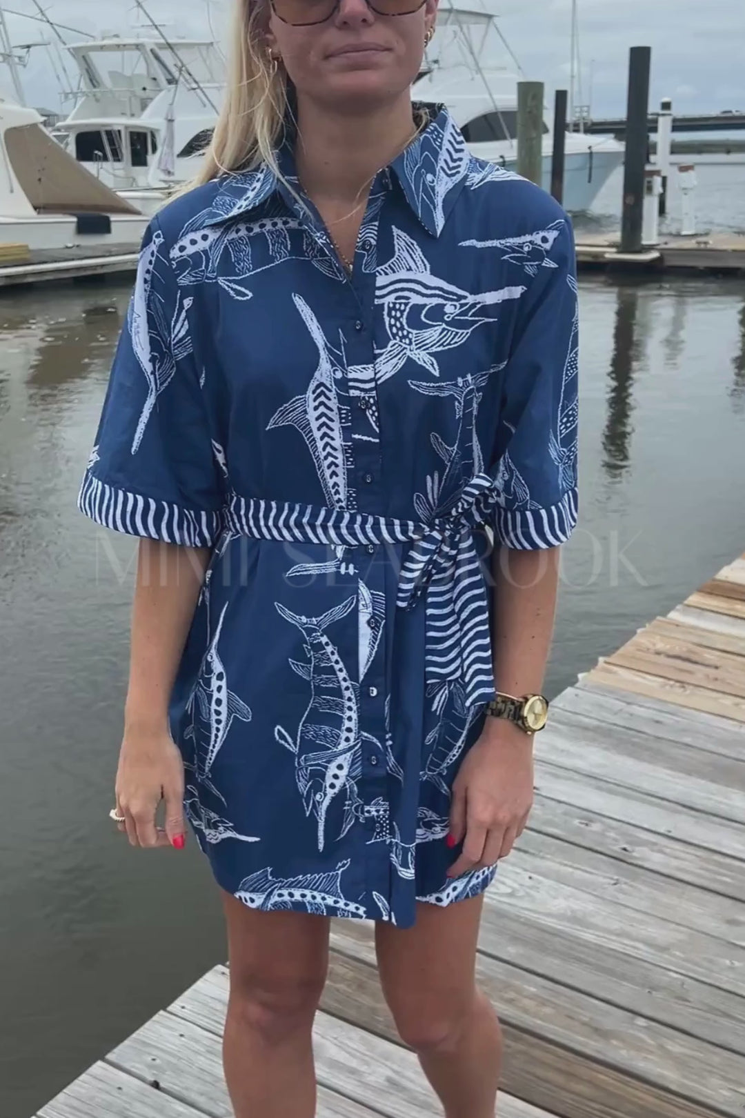Bimini Dress by King + Pitt, blue billfish print (pre-order)