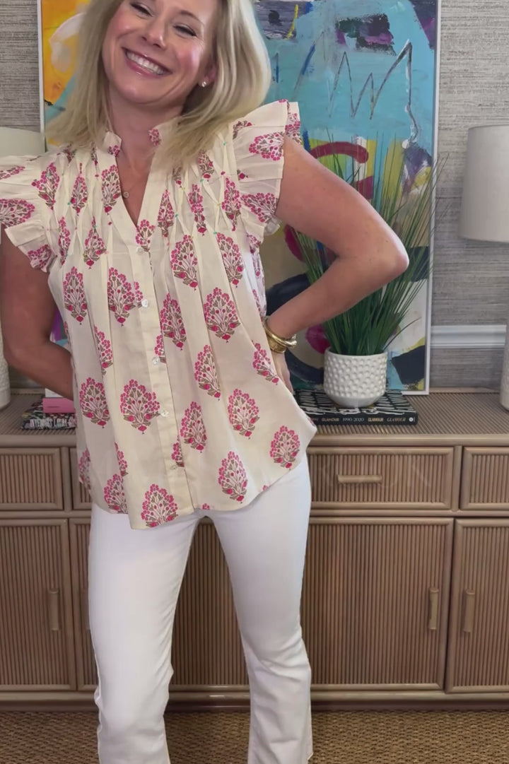 Doyle top, cream floral