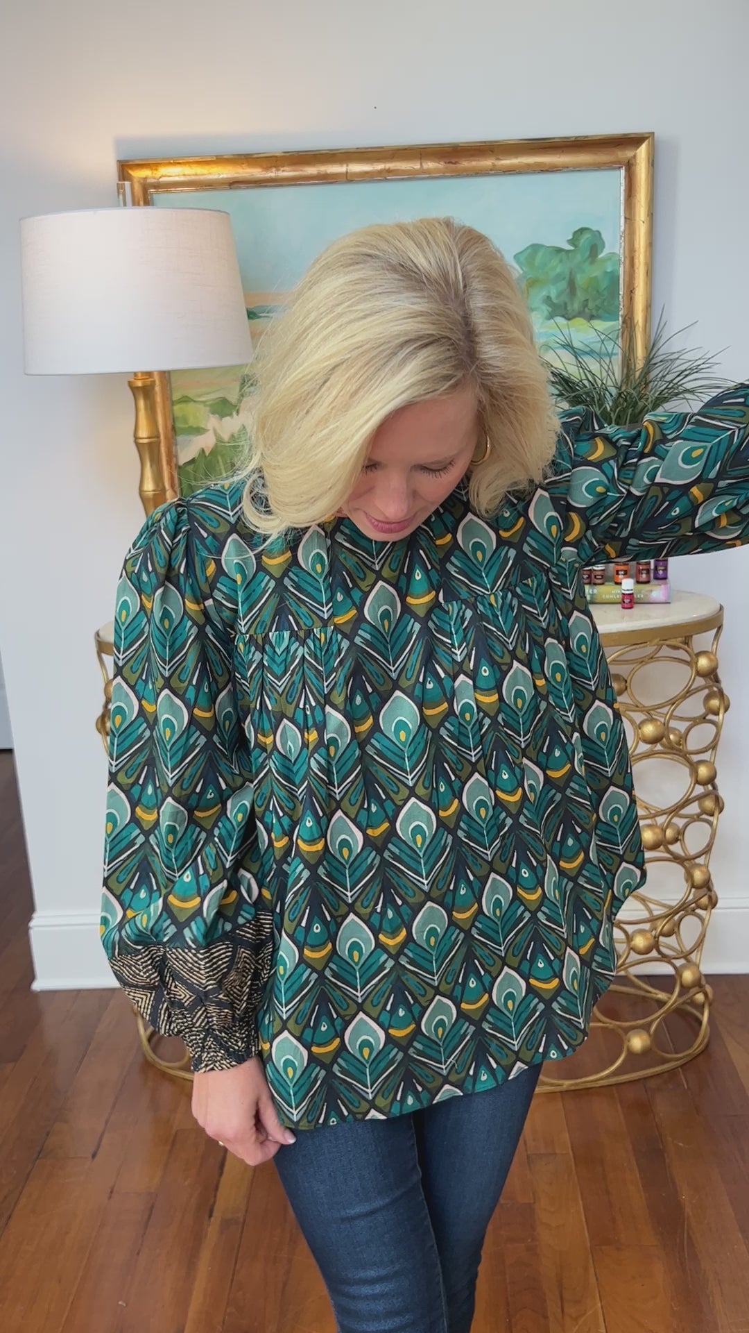 Porter blouse, peacock print