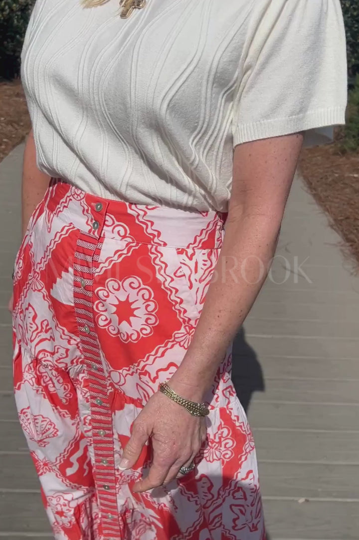 Button Front Skirt, Asterias Red