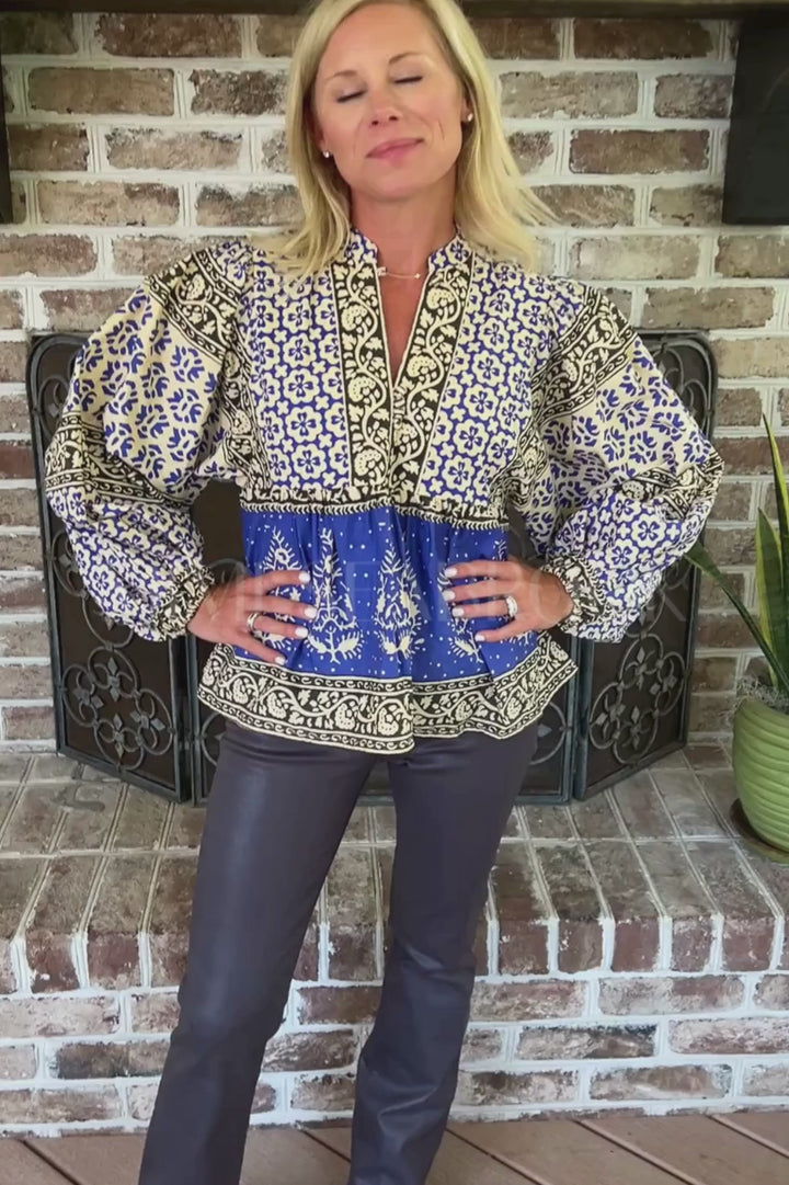 Mandarin Balloon Top, Cobalt by Oliphant