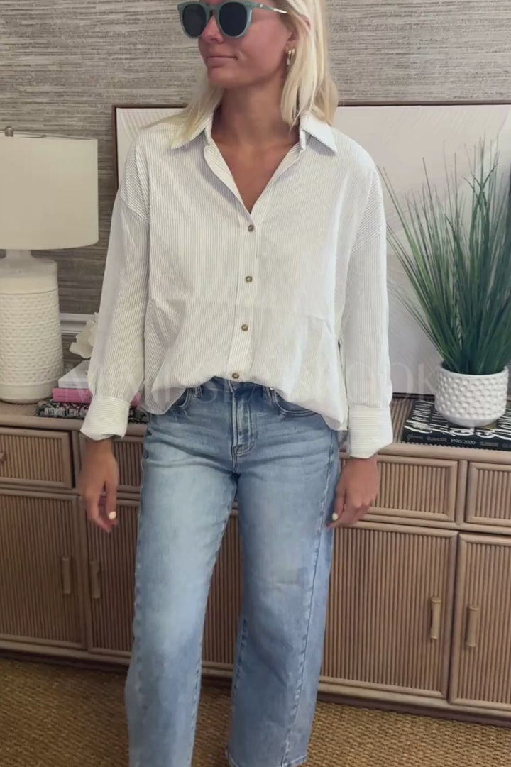 Lois top, white / navy stripe