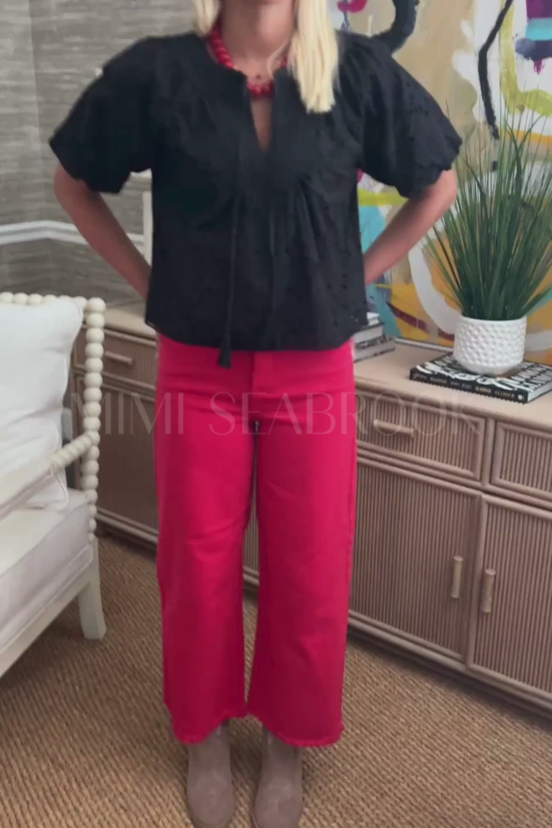 Baldwin wide leg jeans, red