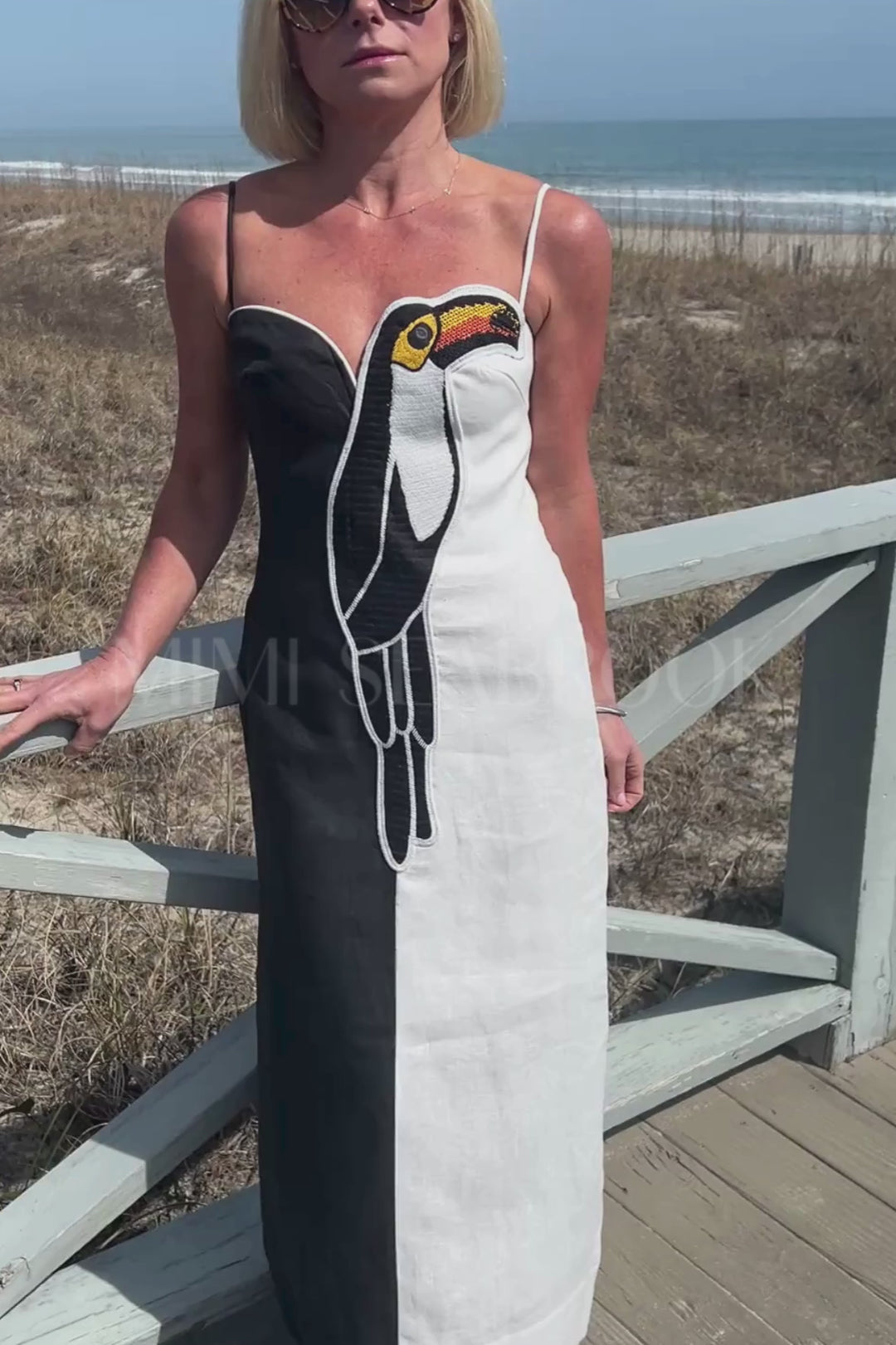 Black and White Embroidered Toucan Sleeveless Maxi Dress by Farm Rio
