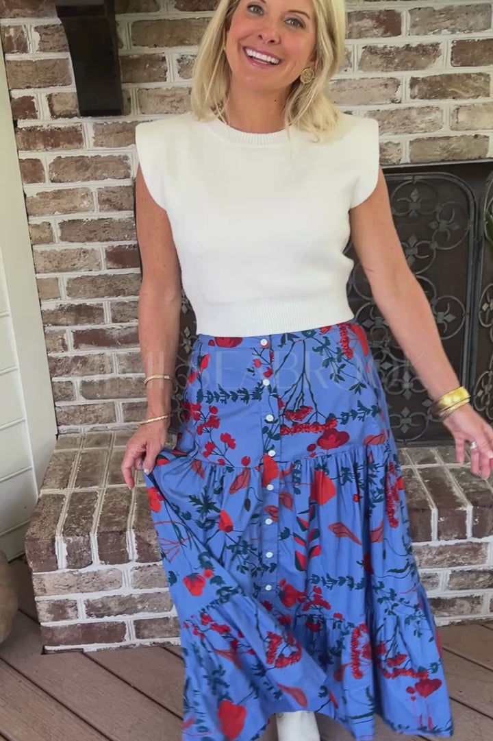 Button Front Skirt, Bartram Blue by Oliphant