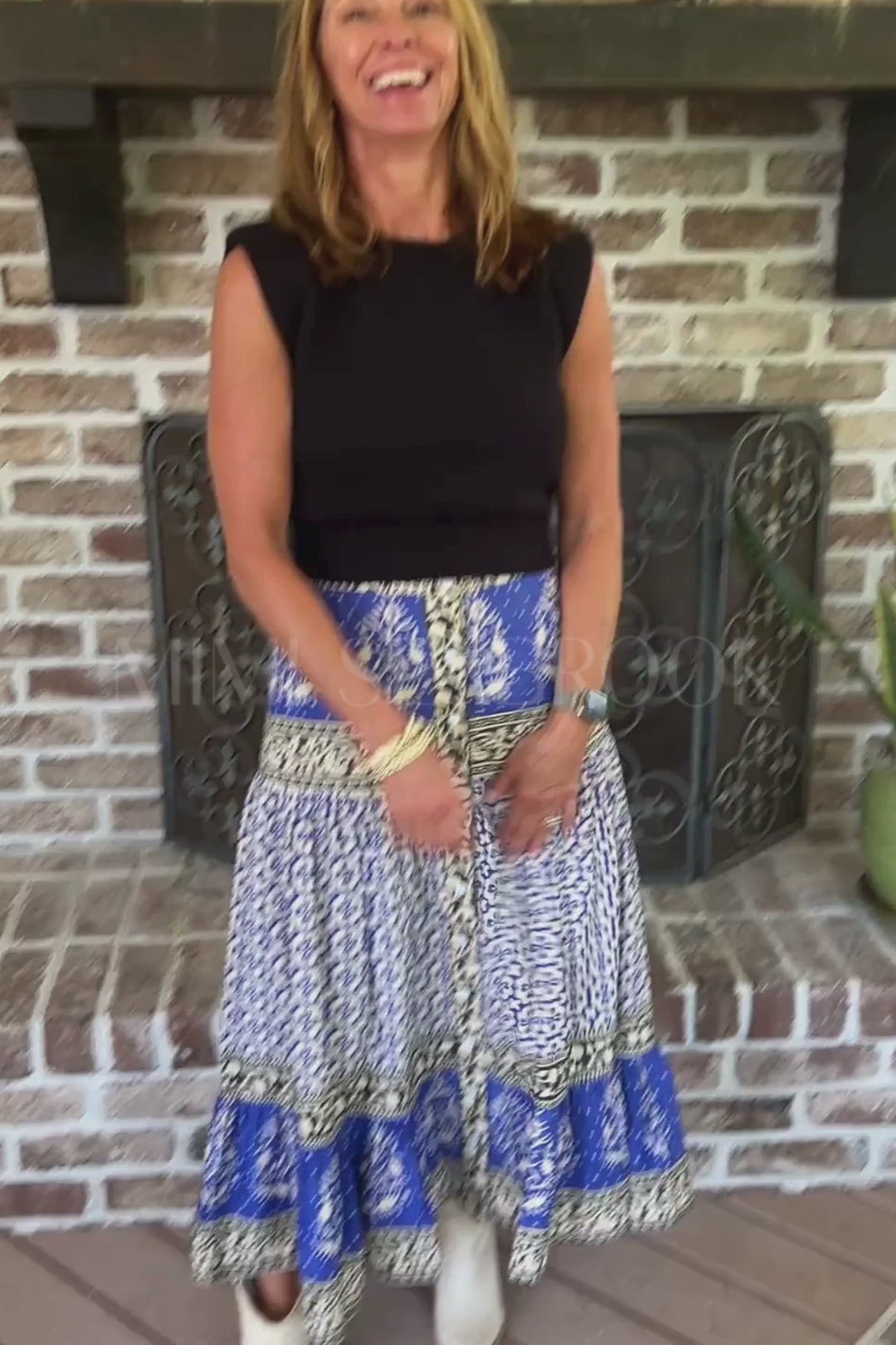 Button Front Skirt, Cobalt by Oliphant