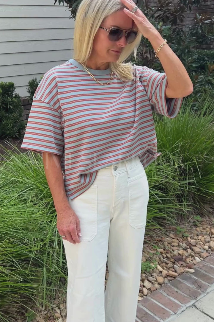 Cassie top, blue/rust