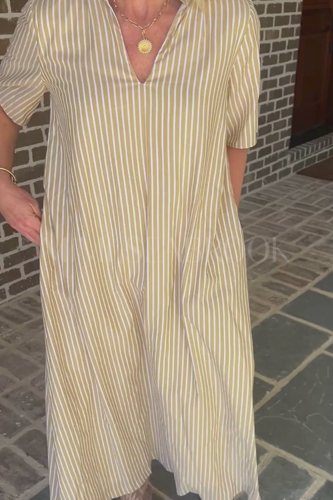 Amoco dress, gold stripe