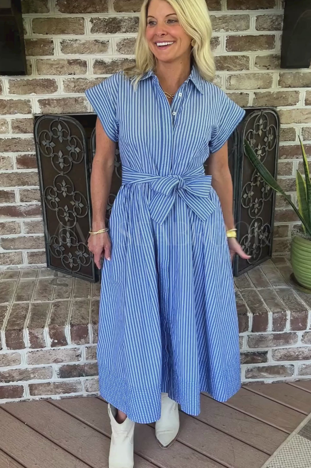 Belted Shirt Dress, Devon Blue by Oliphant