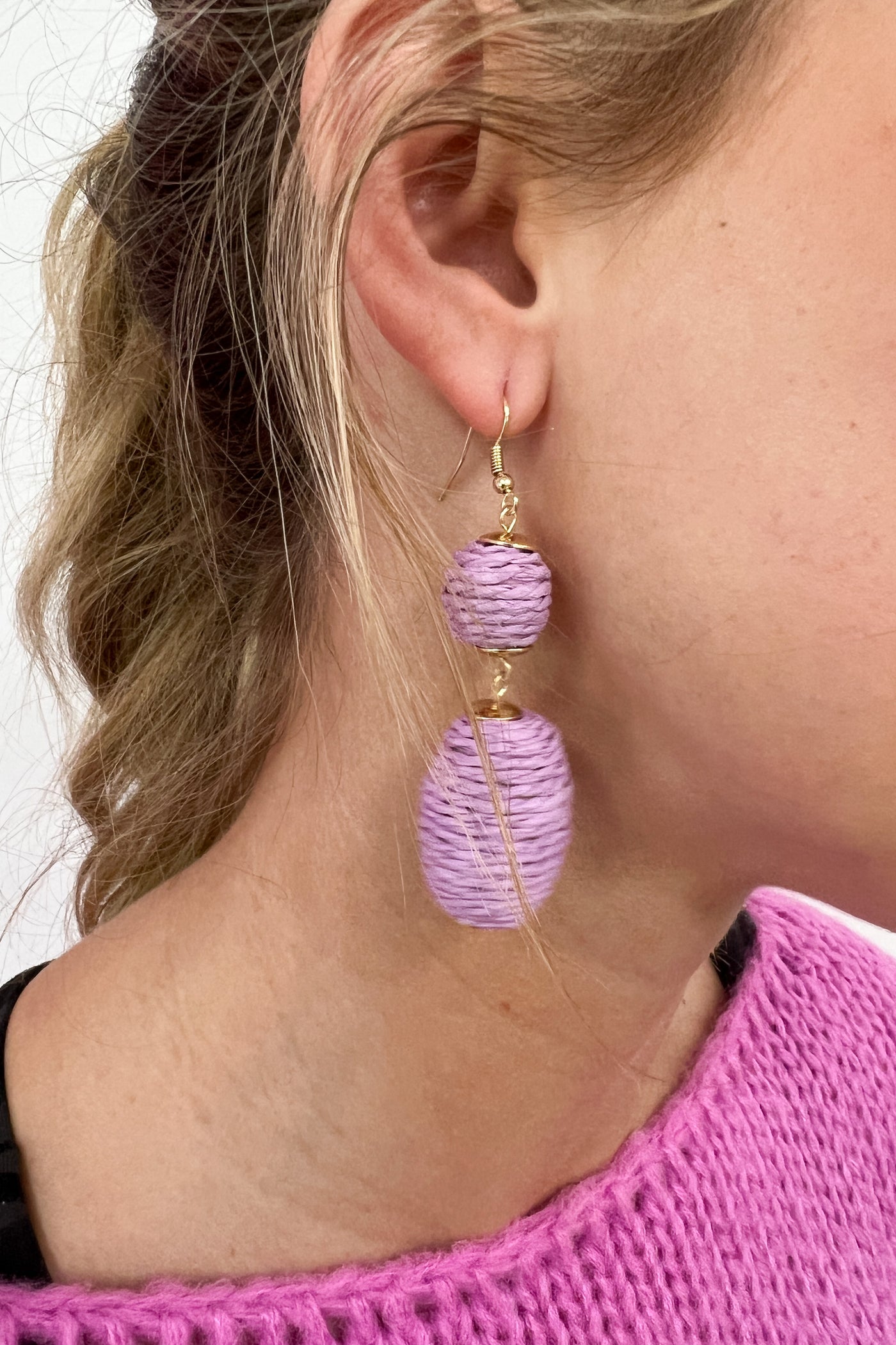 Drop oval earrings, purple